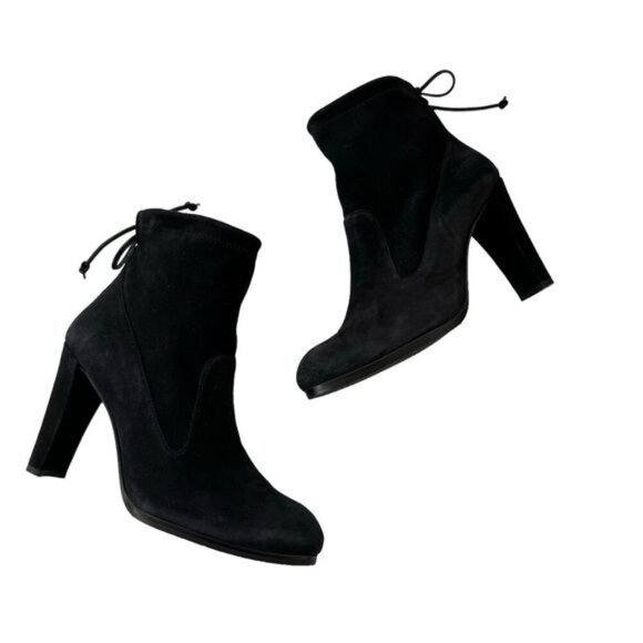 Stuart Weitzman Catch Suede Leather Ankle Tie Bootie Black Size 8.5 - Picture 5 of 16